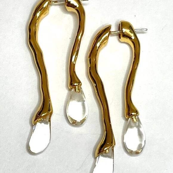 Earrings Unique Front Back Double Drop Lucite Gold Tone Alexis Bittar Style S12 - Picture 2 of 5